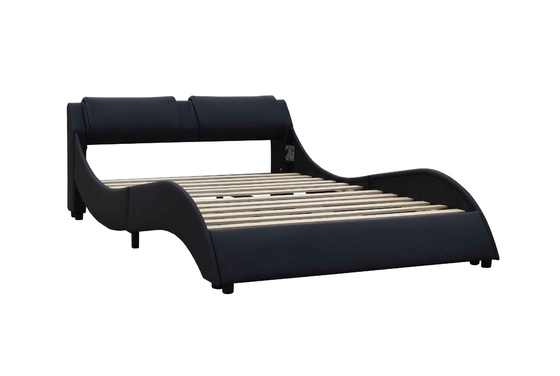 Queen Size Upholstery Plywood Bed Frame Satu Karton Kemasan Kulit Hitam
