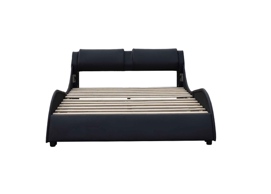 Queen Size Upholstery Plywood Bed Frame Satu Karton Kemasan Kulit Hitam