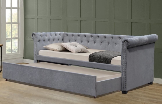 Full Size Velvet Upholstered Daybed Tempat Tidur Trundle Chesterfield Grey Plush