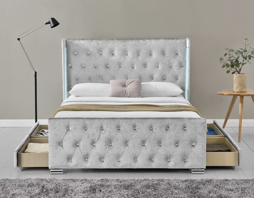 Bingkai Tempat Tidur Platform Berlapis Kain LED Queen Size Dengan 4 Laci