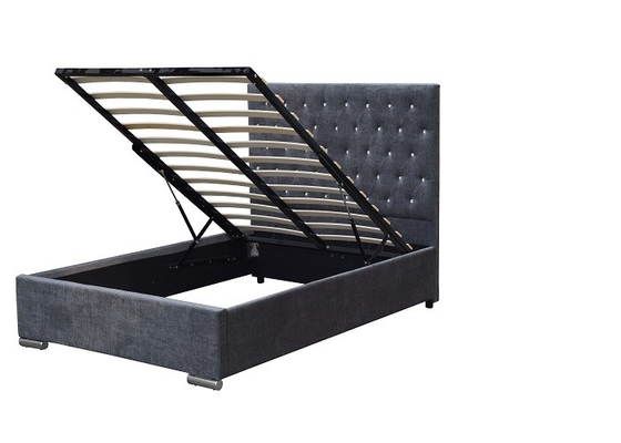 SF822 Upholstered Bed Frame LED Plywood Double Size Bed Frame Dengan Gas Lift