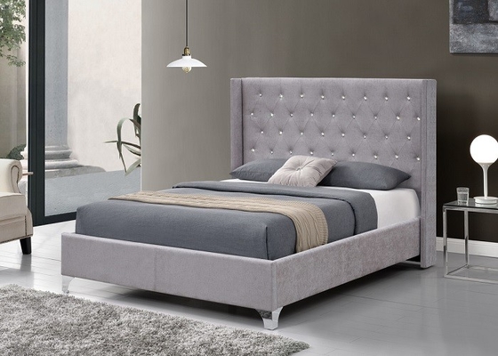 SF822 Upholstered Bed Frame LED Plywood Double Size Bed Frame Dengan Gas Lift