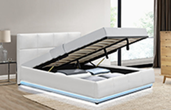 Penyimpanan Mewah Tempat Tidur Platform Eropa Modern Kulit Imitasi Putih Dengan Lampu LED 180 * 200cm