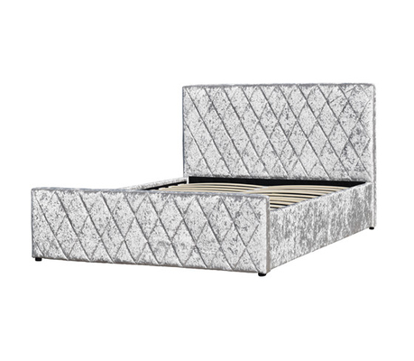 Hancurkan Abu-abu Muda Velvet Bed Frame Fabric Gas Lift Bed Dengan Penyimpanan Sertifikat EMC