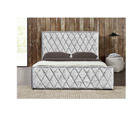 Hancurkan Abu-abu Muda Velvet Bed Frame Fabric Gas Lift Bed Dengan Penyimpanan Sertifikat EMC