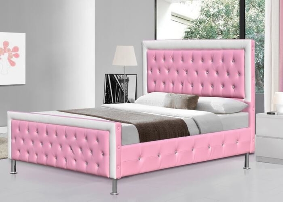 SF883 Pink Anak-anak Berlapis Bingkai Tempat Tidur Kulit Imitasi Ukuran Ganda