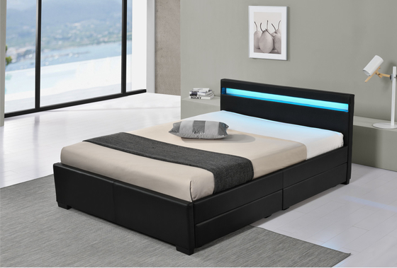 Pu Faux Leather LED Upholstered Bed Dengan Laci Penyimpanan Garansi 12 Bulan