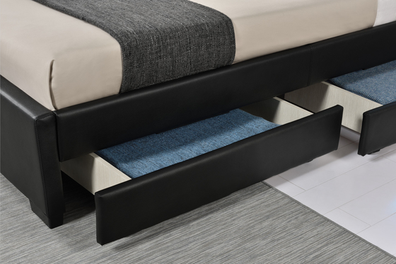 Pu Faux Leather LED Upholstered Bed Dengan Laci Penyimpanan Garansi 12 Bulan