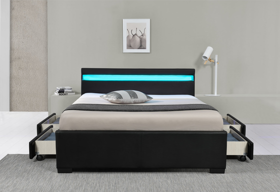 Pu Faux Leather LED Upholstered Bed Dengan Laci Penyimpanan Garansi 12 Bulan