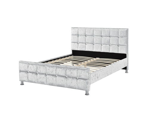Kancing Kristal Gaya Eropa Rangka Tempat Tidur Ukuran Raja Dengan Headboard Hancur Kain Beludru