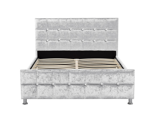 Kancing Kristal Gaya Eropa Rangka Tempat Tidur Ukuran Raja Dengan Headboard Hancur Kain Beludru