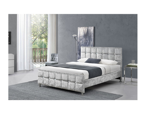 Kancing Kristal Gaya Eropa Rangka Tempat Tidur Ukuran Raja Dengan Headboard Hancur Kain Beludru