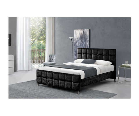 Kancing Kristal Gaya Eropa Rangka Tempat Tidur Ukuran Raja Dengan Headboard Hancur Kain Beludru