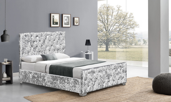 Bingkai Tempat Tidur Berlapis Kristal Beludru Berlapis Kancing Mewah Gaya Headboard Tinggi