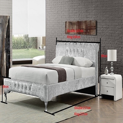 Tempat Tidur Sleigh Platform Berlapis Kulit Putih OEM Dengan Tombol Berlian BSCI