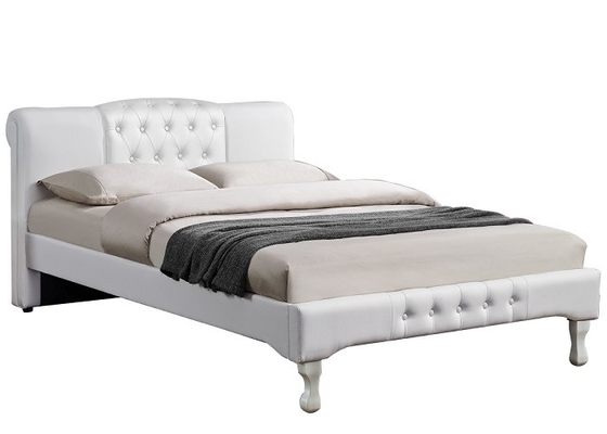 Tempat Tidur Sleigh Platform Berlapis Kulit Putih OEM Dengan Tombol Berlian BSCI