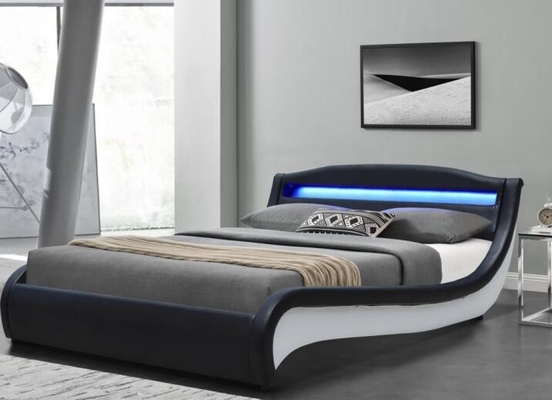 SF896 Double Size LED Upholstered Bed PU Hitam Putih Dengan Headboard