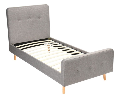 Ukuran Single Tempat Tidur Anak Berlapis Kayu Lapis Kain Linen Abu-abu Muda ODM