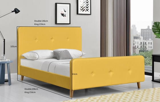 Kain Linen Berlapis Bingkai Tempat Tidur Ganda Kayu Lapis Kuning