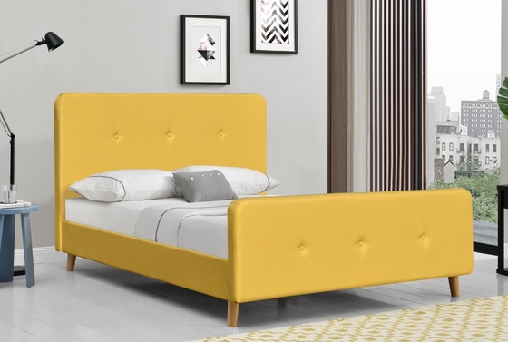 Kain Linen Berlapis Bingkai Tempat Tidur Ganda Kayu Lapis Kuning