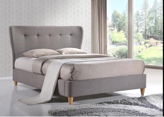 Tempat Tidur Berlapis Kain Anak Ganda Dengan Headboard Tinggi Berumbai