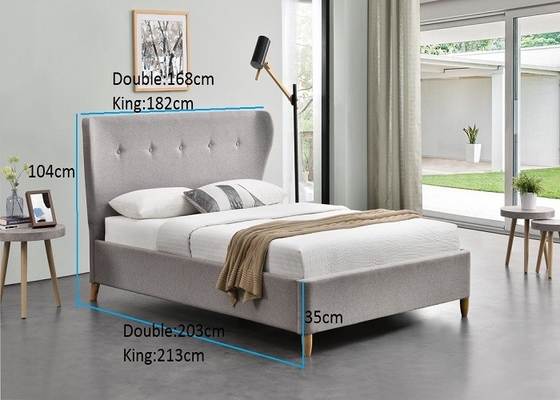 Tempat Tidur Berlapis Kain Anak Ganda Dengan Headboard Tinggi Berumbai