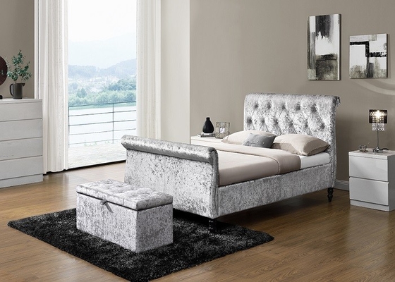 Rangka Tempat Tidur Berlapis Italia Mewah, Linen Kain Berumbai Kancing Modern