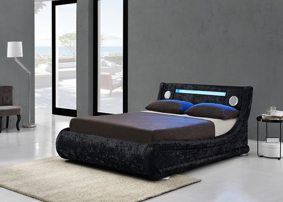 Bentuk Kurva Tempat Tidur Penyimpanan Berlapis Kulit Hitam Dengan Lampu LED