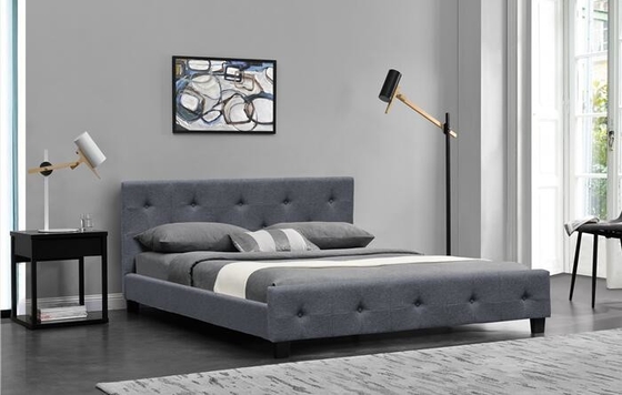 Linen Abu-abu Gelap King Size Upholstered Sleigh Bed Plywood Frame
