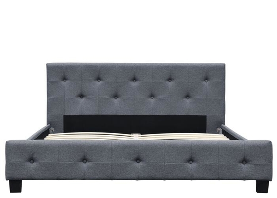 Linen Abu-abu Gelap King Size Upholstered Sleigh Bed Plywood Frame