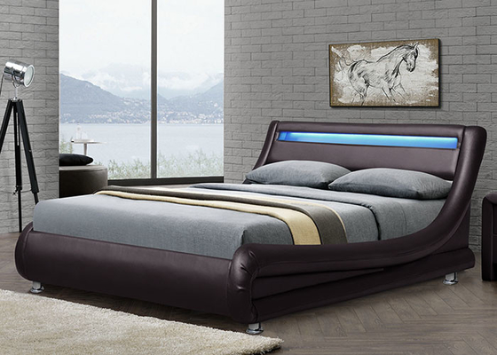 Bingkai Tempat Tidur Kontemporer Modern Berlapis Tempat Tidur Platform Kurva Gelombang Kulit