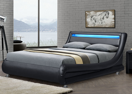 Bingkai Tempat Tidur Kontemporer Modern Berlapis Tempat Tidur Platform Kurva Gelombang Kulit