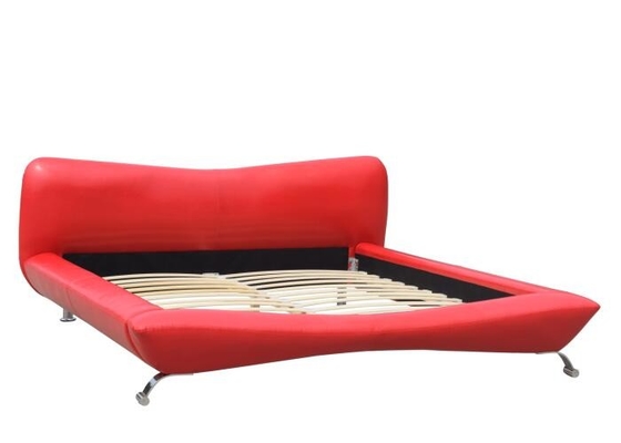 Rangka Tempat Tidur Kulit Imitasi Merah Mewah Kayu Lapis King Ukuran 84cm