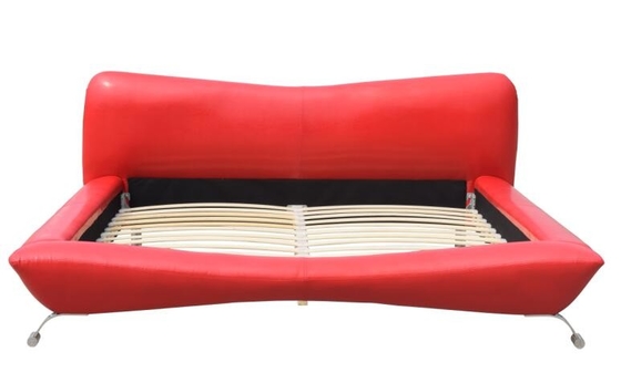 Rangka Tempat Tidur Kulit Imitasi Merah Mewah Kayu Lapis King Ukuran 84cm