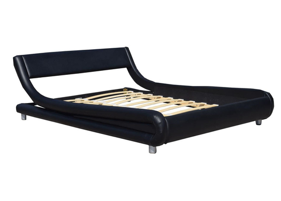 Rangka Tempat Tidur Kulit Imitasi Hitam Rangka Tempat Tidur King Single Curved Headboard Bed Frame