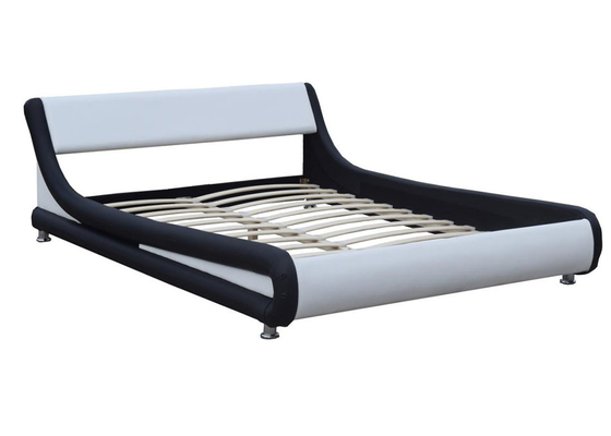 Rangka Tempat Tidur Kulit Imitasi Hitam Rangka Tempat Tidur King Single Curved Headboard Bed Frame