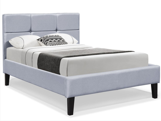 Plywood Queen Size Fabric Bed Frame Kasur Platform Tempat Tidur Ottoman Kayu Abu-abu