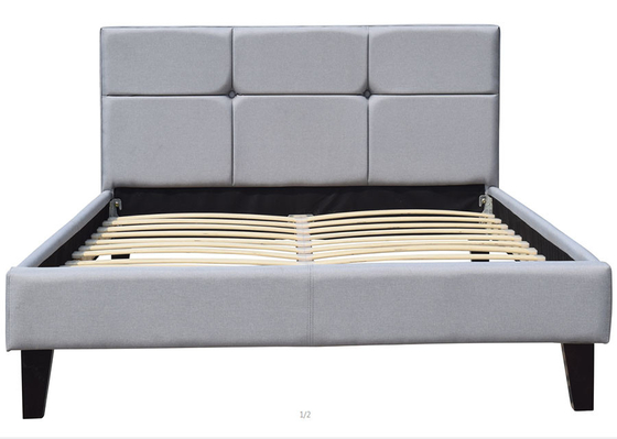 Plywood Queen Size Fabric Bed Frame Kasur Platform Tempat Tidur Ottoman Kayu Abu-abu