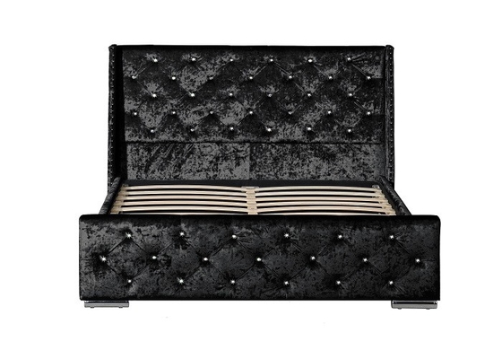Tempat Tidur Platform Kain Tempat Tidur Ganda Beludru Hancur Berlapis Dengan Headboard Tinggi LED EN1725