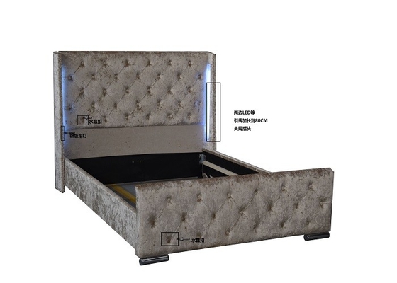 Tempat Tidur Platform Kain Tempat Tidur Ganda Beludru Hancur Berlapis Dengan Headboard Tinggi LED EN1725
