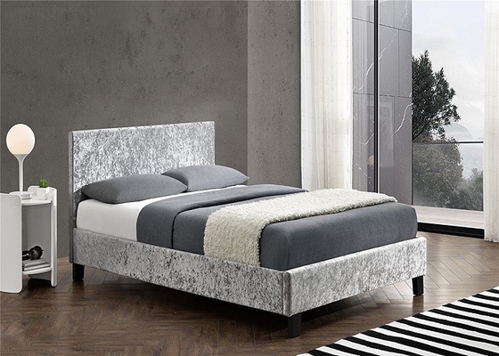 SF833 Queen Size Upholstered Bed Frame Grey Crush Velvet Fabric Dengan Headboard