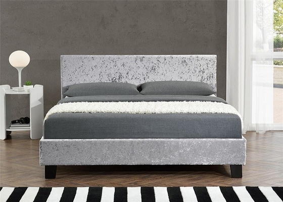 SF833 Queen Size Upholstered Bed Frame Grey Crush Velvet Fabric Dengan Headboard