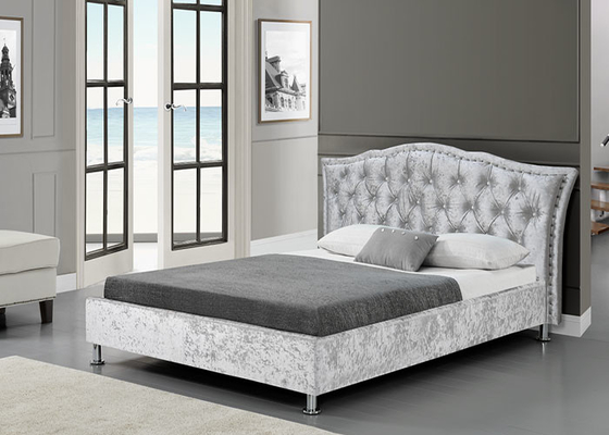 Rangka Tempat Tidur Kayu Lapis Tunggal Kecil Panjang 190cm Beludru Hancur Dengan Headboard Karakteristik