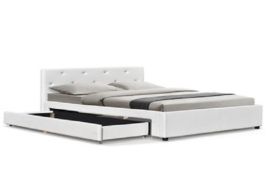 Tempat Tidur Penyimpanan Kulit Imitasi Modern Cerah Ukuran Ganda Dengan Laci OEM