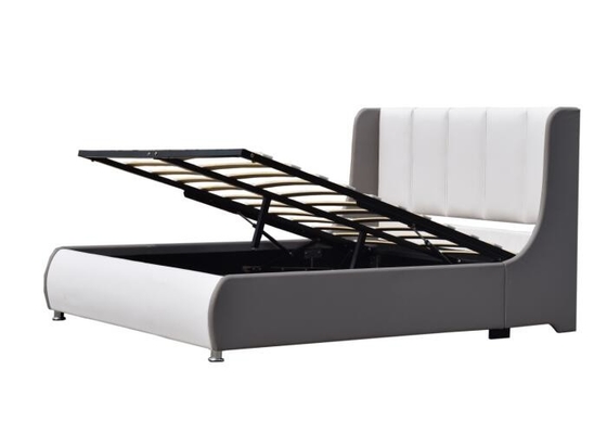 ODM American Style Bed Frame Queen Size White Faux Leather Dengan Gas Lift