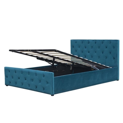 Headboard Footboard Tempat Tidur Penyimpanan Berumbai Tombol Kain Pengangkat Gas Ukuran Raja