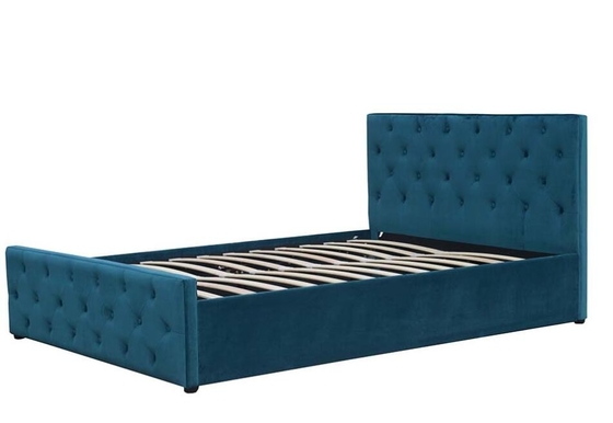Headboard Footboard Tempat Tidur Penyimpanan Berumbai Tombol Kain Pengangkat Gas Ukuran Raja