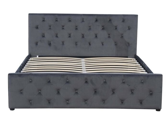 Double Gas Lift Storage Bed Fabric Kayu Lapis Tempat Tidur Berlapis Beludru Abu-abu Muda Kecil