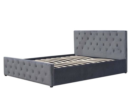 Double Gas Lift Storage Bed Fabric Kayu Lapis Tempat Tidur Berlapis Beludru Abu-abu Muda Kecil