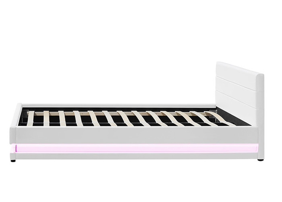 Penyimpanan Lift Gas Kulit Putih Tempat Tidur Ganda Kain Modern Berlapis Dengan Lampu LED